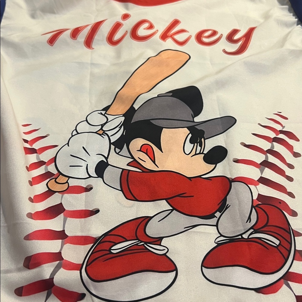 # 0896+ Mickey Mouse Baseball Kids Shirt - White and Blue - Picture 6 of 10